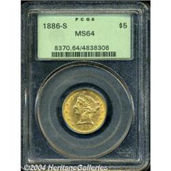 1886-S $5 MS64 PCGS. This sharply detailed