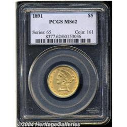 1891 $5 MS62 PCGS. Typically struck with minor