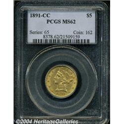 1891-CC $5 MS62 PCGS. Variety 1-A. Well