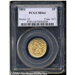 1893 $5 MS64 PCGS. A boldly struck and
