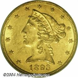 1893-CC $5 MS62 PCGS. Winter 1-A. This variety