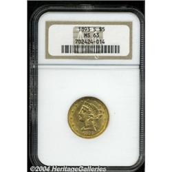 1893-S $5 MS63 NGC. Both sides exhibit a