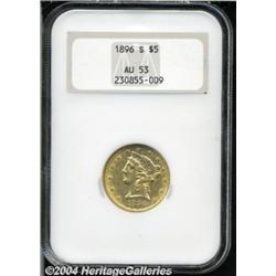 1896-S $5 AU53 NGC. Numerous light to