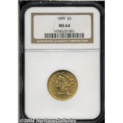 1899 $5 MS64 NGC. Soft rose-gold color with