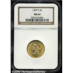 1899-S $5 MS64 NGC. Sharp and lustrous with a