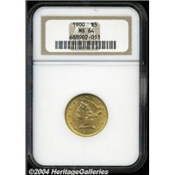 1900 $5 MS64 NGC. Copper-gold coloration with
