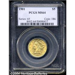 1901 $5 MS64 PCGS. This lustrous Half Eagle