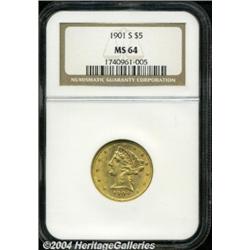 1901-S $5 MS64 NGC. Rich honey-gold patina. A