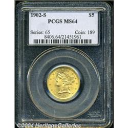 1902-S $5 MS64 PCGS. Well struck in the