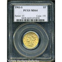 1903-S $5 MS64 PCGS. Smooth, well frosted