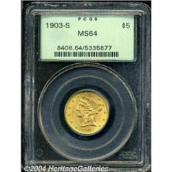 1903-S $5 MS64 PCGS. Well struck and lustrous,