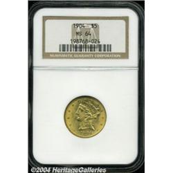 1904 $5 MS64 NGC. An appealing satiny