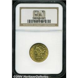1904 $5 MS64 NGC. Pleasing luster and