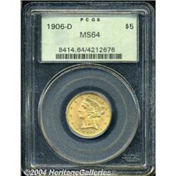 1906-D $5 MS64 PCGS. Medium copper-gold with