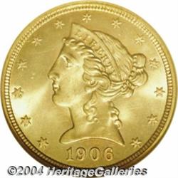 1906-S $5 MS65 NGC. A difficult, late date