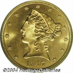 1907-D $5 MS65 PCGS. Creamy, smooth, and