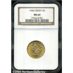1908 $5 MS64 NGC. Well struck in every