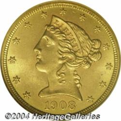 1908 $5 MS65 NGC. Well struck with pretty