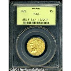 1909 $5 MS64 PCGS. An exceptionally sharp and