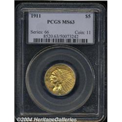 1911 $5 MS63 PCGS. Sharply struck with lovely