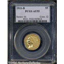 1911-D $5 AU55 PCGS. One of the key dates in