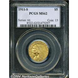 1911-S $5 MS62 PCGS. An uncommonly sharp Mint