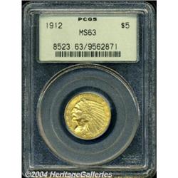 1912 $5 MS63 PCGS. A bright reddish-gold Five