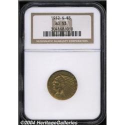 1912-S $5 AU53 NGC. A moderately abraded