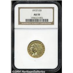 1912-S $5 AU55 NGC. Boldly struck with some