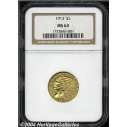 1913 $5 MS63 NGC. Well struck with pleasing
