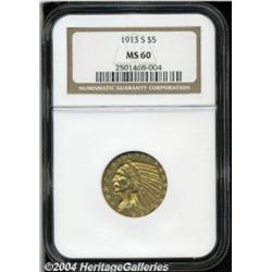 1913-S $5 MS60 NGC. Superior color, luster,