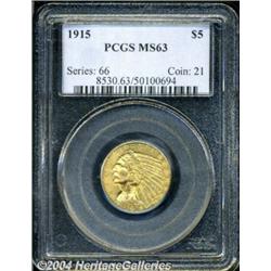 1915 $5 MS63 PCGS. Boldly struck and lustrous,