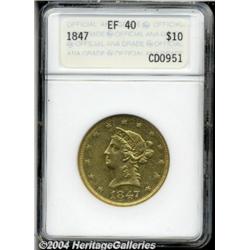 1847 $10 XF40 ANACS. Orange-tinged luster