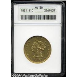1851 $10 AU50 ANACS. A scarce, low mintage
