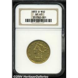 1853-O $10 XF45 NGC. A richly detailed older