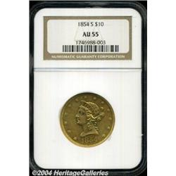 1854-S $10 AU55 NGC. As the first Eagle struck