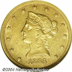 1865-S $10 865 Over Inverted 186 AU58 NGC. A