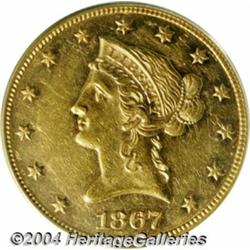 1867 $10 AU55 PCGS. With the vast majority of