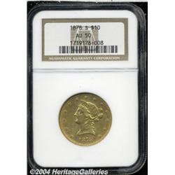 1878-S $10 AU50 NGC. Honey-gold and steel-blue