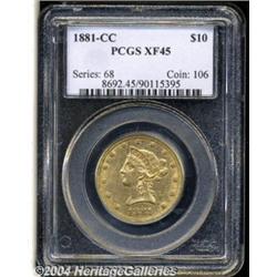 1881-CC $10 XF45 PCGS. Variety 1-A. A richly