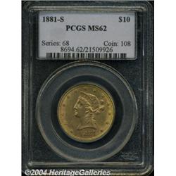 1881-S $10 MS62 PCGS. Bright yellow-gold