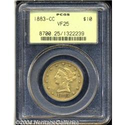 1883-CC $10 VF25 PCGS. Variety 1-C. Softly