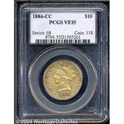 1884-CC $10 VF35 PCGS. Variety 1-A. An