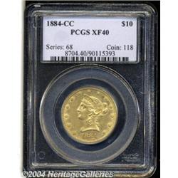 1884-CC $10 XF40 PCGS. Variety 1-A. A sharply