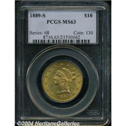 1889-S $10 MS63 PCGS. Orange and lemon hues