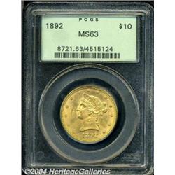 1892 $10 MS63 PCGS. Satiny with the expected
