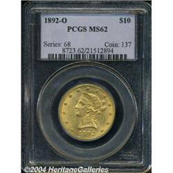1892-O $10 MS62 PCGS. A bold and satiny O-mint