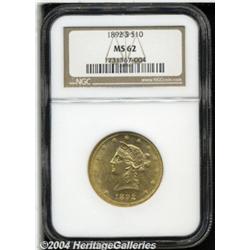 1892-S $10 MS62 NGC. Well struck with full,