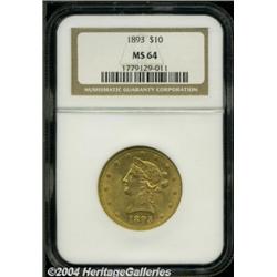 1893 $10 MS64 NGC. Boldly struck, save for