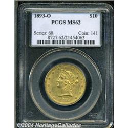 1893-O $10 MS62 PCGS. Numerous light abrasions